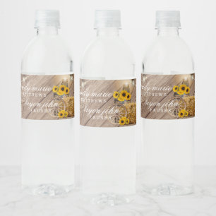 Étiquette Pour Bouteilles D'eau Belle Tonneau en Bois Rustique et Tournesols