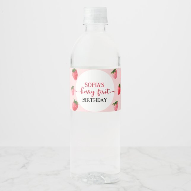 Étiquette Pour Bouteilles D'eau Berry fraise Premier anniversaire (Devant)