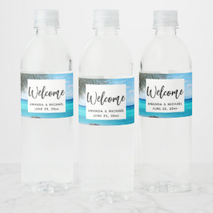 Étiquette Pour Bouteilles D'eau Bienvenue au mariage sur la plage tropicale avec d