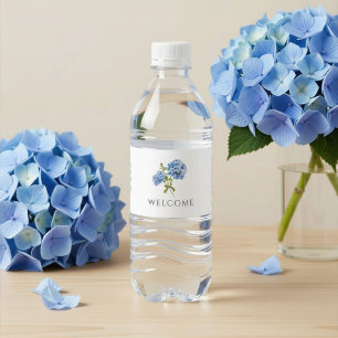 Étiquette Pour Bouteilles D'eau Bienvenue Mariage chic aux hortensias bleus