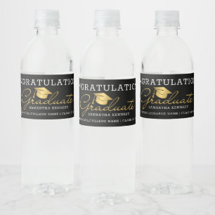 Étiquette Pour Bouteilles D'eau Black And Gold 2 Photo 2025 Graduation Party