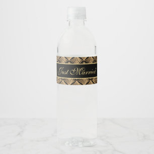 Étiquette Pour Bouteilles D'eau Black Gold vient de se marier Art Déco Gatsby Mari