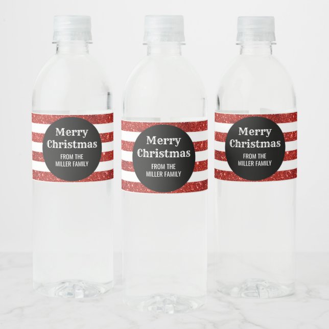 Étiquette Pour Bouteilles D'eau Black Red Stripes Personnalisé Joyeux Noël (Bouteilles)