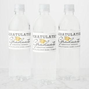 Étiquette Pour Bouteilles D'eau Black White Gold 2025 Graduate Graduate Party