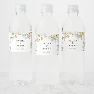Étiquette Pour Bouteilles D'eau Blanc Moderne Minimaliste Mariage Floral Faveurs