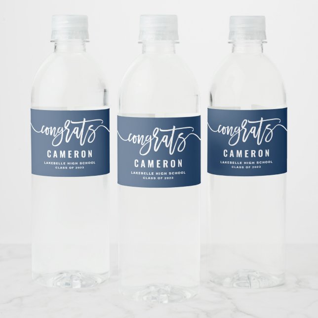 Étiquette Pour Bouteilles D'eau Bleu et blanc Congrès Calligraphie (Bouteilles)