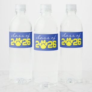 Étiquette Pour Bouteilles D'eau Bleu et jaune Empreinte de patte