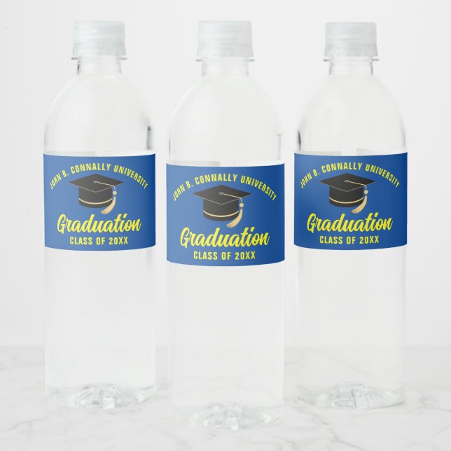 Étiquette Pour Bouteilles D'eau Bleu Jaune Fête de Graduation scolaire (Bouteilles)