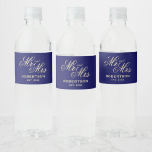 Étiquette Pour Bouteilles D'eau bleu marine et crème à la vanille M. et Mme mariag