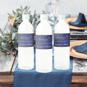Étiquette Pour Bouteilles D'eau bleu marine mariage coeur blanc merci