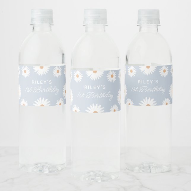 Étiquette Pour Bouteilles D'eau Blue Boho Daisy fête d'anniversaire (Bouteilles)