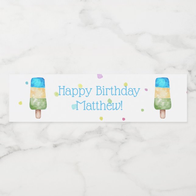 Étiquette Pour Bouteilles D'eau Blue Boys Popsicle fête d'anniversaire (Étiquettes simples)