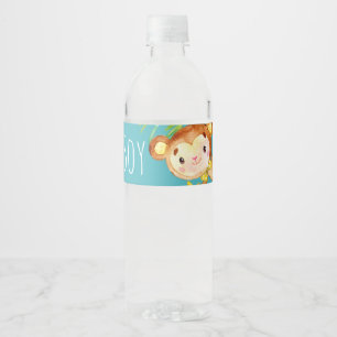 Étiquette Pour Bouteilles D'eau Blue Cute Monkey Baby Boy Faire-part