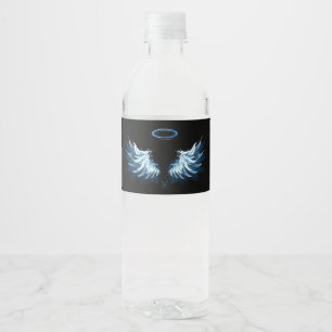Étiquette Pour Bouteilles D'eau Blue Glowing Angel Wings on black background