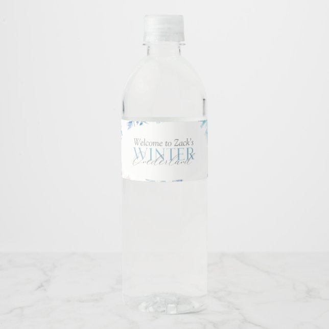 Étiquette Pour Bouteilles D'eau Blue Winter Wonderland Snowflake First Birthday (Devant)