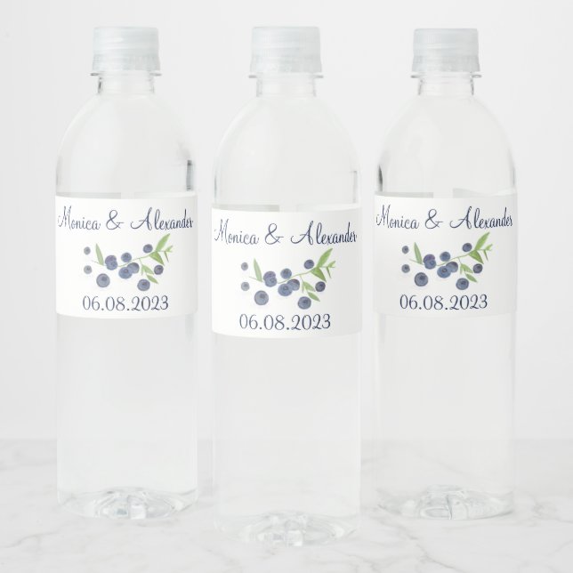 Étiquette Pour Bouteilles D'eau Blueberries Fruits bleuets Mariage d'été (Bouteilles)
