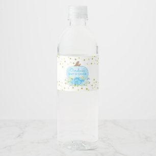 Étiquette Pour Bouteilles D'eau Boho Citrouille Bleu & Or Bébé Garçon Douche
