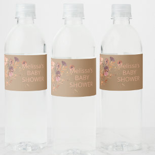 Étiquette Pour Bouteilles D'eau Boho Fall Mauve Feuilles d'or rose