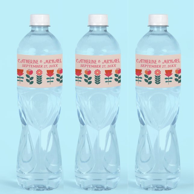 Étiquette Pour Bouteilles D'eau Boho Floral Retro Lumineux Et Mariage Gras (Créateur téléchargé)