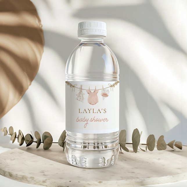 Étiquette Pour Bouteilles D'eau Boho Girl Clothesline Baby shower Étiquette d'eau (Créateur téléchargé)