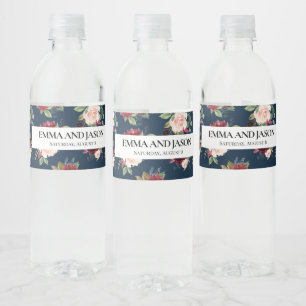 Étiquette Pour Bouteilles D'eau Boho Navy Floral Bourgogne Étiquette de bouteilles