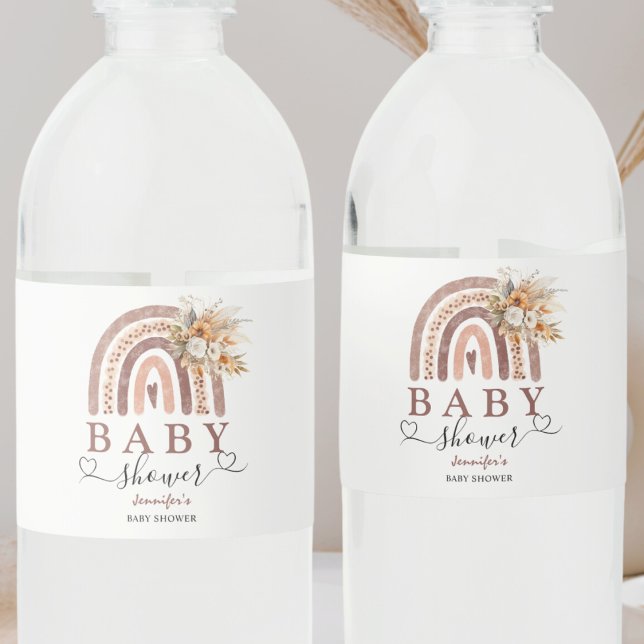 Étiquette Pour Bouteilles D'eau Boho Rainbow Thème | Baby shower non sexiste (Créateur téléchargé)