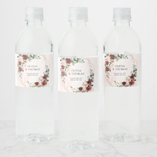 Étiquette Pour Bouteilles D'eau Boho rousse bordeaux rose et or géométrique