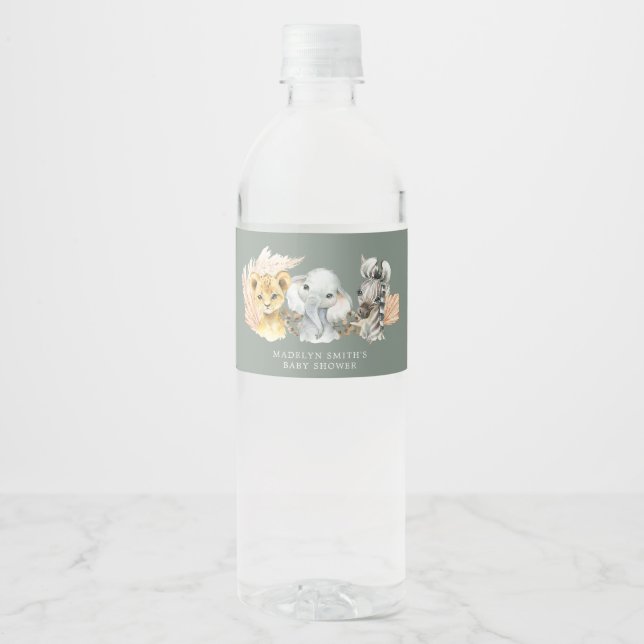 Étiquette Pour Bouteilles D'eau Boho Sage Green Safari Oh Boy Water Bottle (Devant)