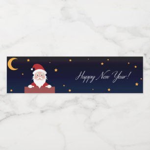 Étiquette Pour Bouteilles D'eau Bonne année, dessin Père Noël sur le toit de la ma