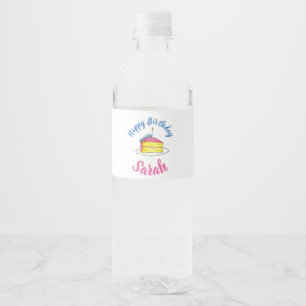 Étiquette Pour Bouteilles D'eau Bonne fête d'anniversaire Pink Cake Slice Candle P