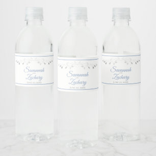 Étiquette Pour Bouteilles D'eau Bordure élégante vintage bleue et grise pour maria