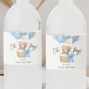 Étiquette Pour Bouteilles D'eau Boulon bleu mignon Ours Teddy Baby shower garçon