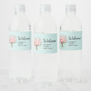 Étiquette Pour Bouteilles D'eau Bouquet de fleurs de pivoine rose joli mariage de