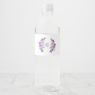 Étiquette Pour Bouteilles D'eau Bouquet de fleurs violettes à l'aquarelle