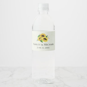 Étiquette Pour Bouteilles D'eau Bouquet de tournesols jaunes à l'aquarelle pour ma