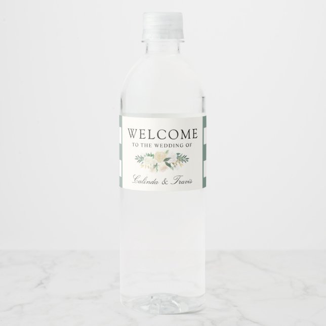 Étiquette Pour Bouteilles D'eau Bouquet Rose blanche | Bienvenue (Devant)