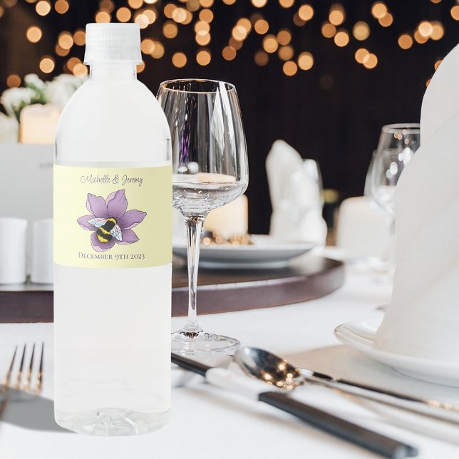 Étiquette Pour Bouteilles D'eau bourdon Lavande Fleurs Jaune (Créateur téléchargé)