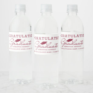 Étiquette Pour Bouteilles D'eau Bourgogne Et Blanc 2025 Graduate Graduate Party