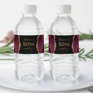 Étiquette Pour Bouteilles D'eau Bourgogne Moderne Agate Doré Foncé 50e Anniversair