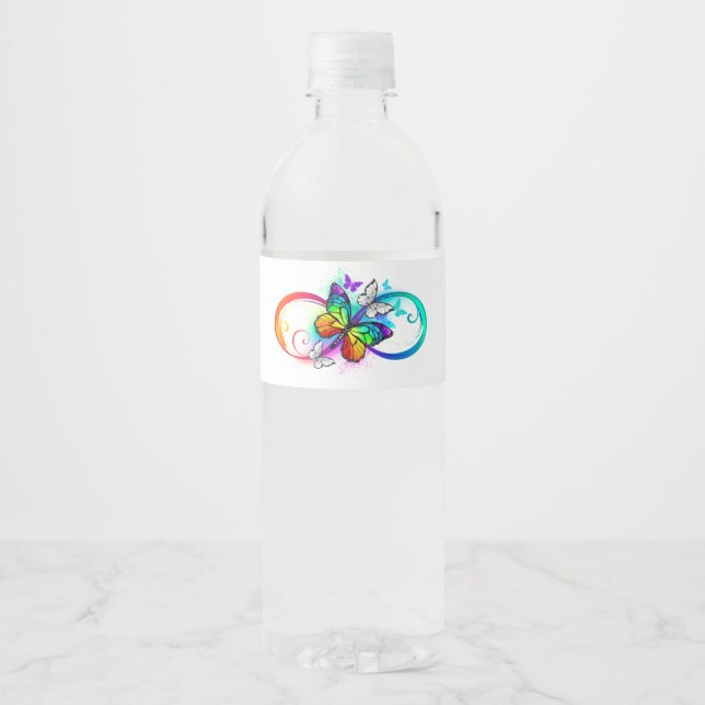 Étiquette Pour Bouteilles D'eau Bright infinity with rainbow butterfly (Devant)