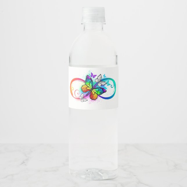 Étiquette Pour Bouteilles D'eau Bright infinity with rainbow butterfly (Devant)