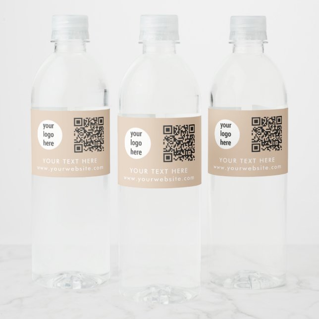 Étiquette Pour Bouteilles D'eau Business Logo QR Code Text Website Beige Customer (Bouteilles)