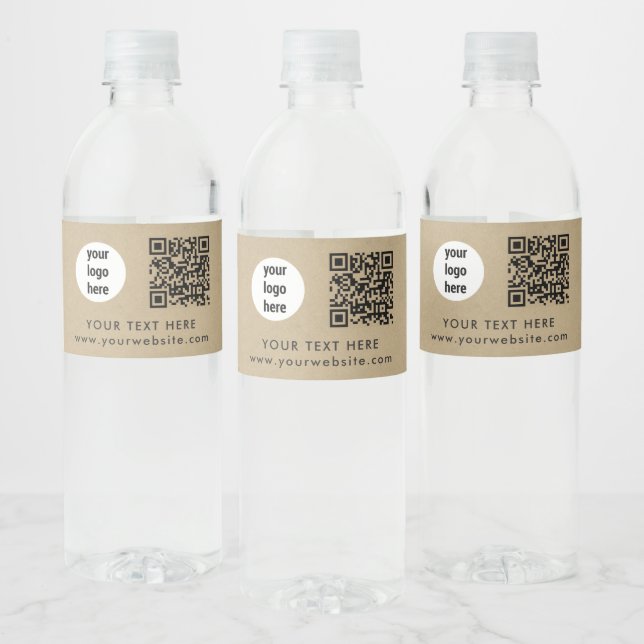 Étiquette Pour Bouteilles D'eau Business Logo QR Code Text Website Kraft Customer (Bouteilles)