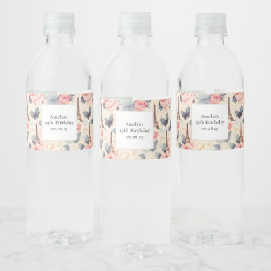 Étiquette Pour Bouteilles D'eau Butterfly Tour Eiffel et Motif Rose Anniversaire