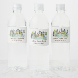 Étiquette Pour Bouteilles D'eau Cabine Rustique Coordonnées Personnalisées Pinery