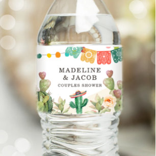 Étiquette Pour Bouteilles D'eau Cactus de la Fiesta Mexicaine Aquarelle Plante Gra