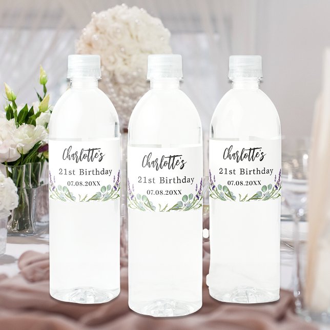 Étiquette Pour Bouteilles D'eau Cadeau de mariage fleurs de lavande eucalyptus Eau (Créateur téléchargé)