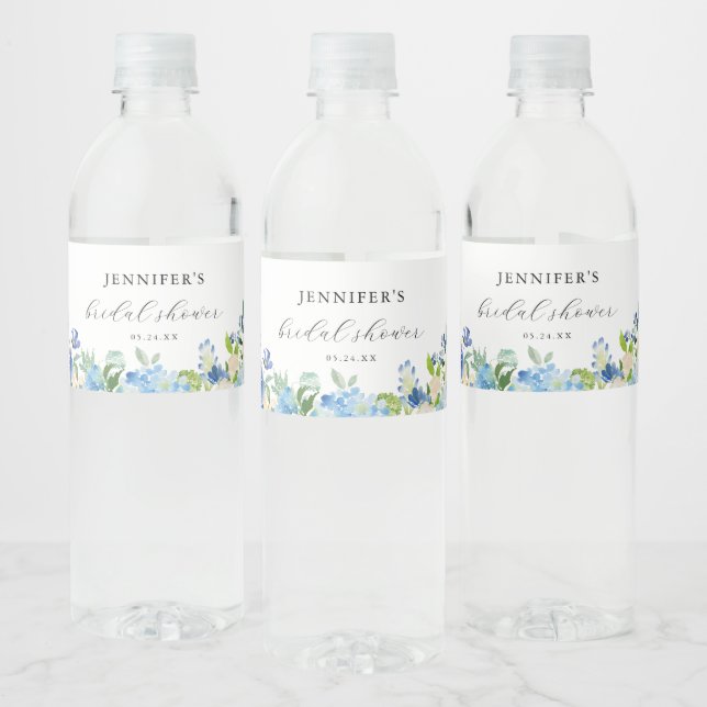 Étiquette Pour Bouteilles D'eau Cadeaux de Remise de Mariée Hortensia Bleu (Bouteilles)