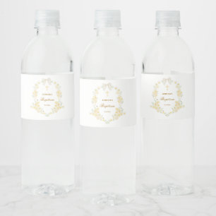 Étiquette Pour Bouteilles D'eau Cadre de fleurs jaunes Ruban Baptême