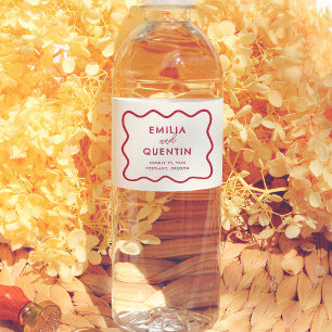 Étiquette Pour Bouteilles D'eau Cadre ondulé couleur moderne Mariage rétro rouge